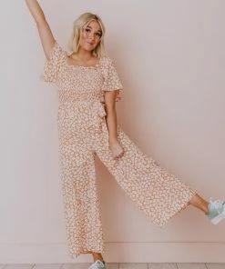 Lexi Floral Jumpsuit Apricot Dresses