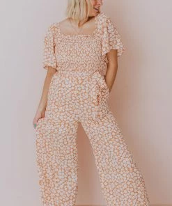 Lexi Floral Jumpsuit Apricot Dresses