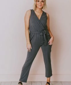 Hem & Thread Dresses Stetson Tie Waist Jumpsuit Charcoal