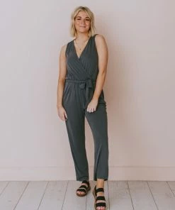 Hem & Thread Dresses Stetson Tie Waist Jumpsuit Charcoal