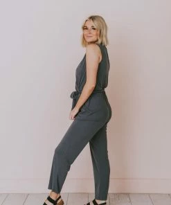 Hem & Thread Dresses Stetson Tie Waist Jumpsuit Charcoal