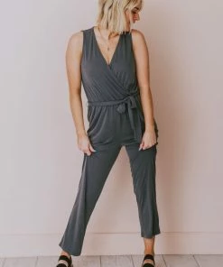 Hem & Thread Dresses Stetson Tie Waist Jumpsuit Charcoal