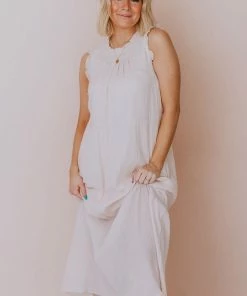 Hem & Thread Etta Ruffle Sleeve Maxi Dress Cream Dresses