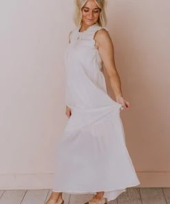 Hem & Thread Etta Ruffle Sleeve Maxi Dress Cream Dresses