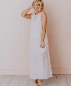Hem & Thread Etta Ruffle Sleeve Maxi Dress Cream Dresses