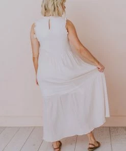 Hem & Thread Etta Ruffle Sleeve Maxi Dress Cream Dresses