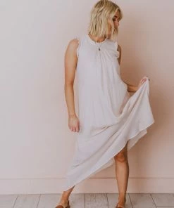 Hem & Thread Etta Ruffle Sleeve Maxi Dress Cream Dresses