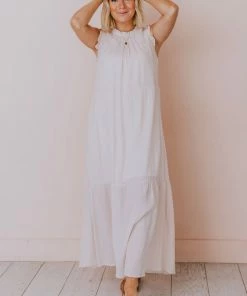 Hem & Thread Etta Ruffle Sleeve Maxi Dress Cream Dresses