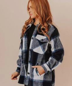 Vendor-unknown Trudy Plaid Shacket Navy Tops