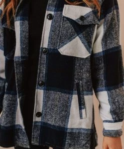Vendor-unknown Trudy Plaid Shacket Navy Tops