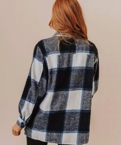 Vendor-unknown Trudy Plaid Shacket Navy Tops