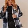 Vendor-unknown Trudy Plaid Shacket Navy Tops