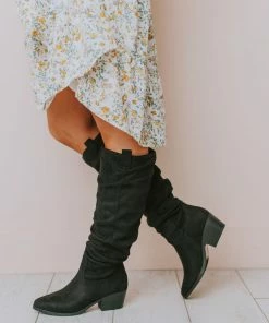 Vendor-unknown Christina Rouched Knee High Boot Black Shoes