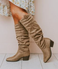 Vendor-unknown Christina Rouched Knee High Boot Taupe