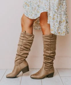 Vendor-unknown Christina Rouched Knee High Boot Taupe
