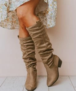 Vendor-unknown Christina Rouched Knee High Boot Taupe
