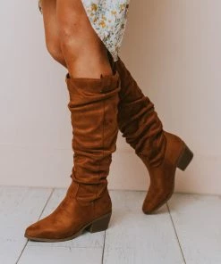 Vendor-unknown Christina Rouched Knee High Boot Chestnut