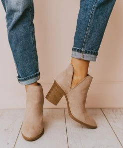 Snatch V Cut Booties Taupe Suede
