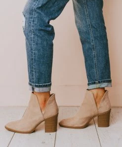 Snatch V Cut Booties Taupe Suede