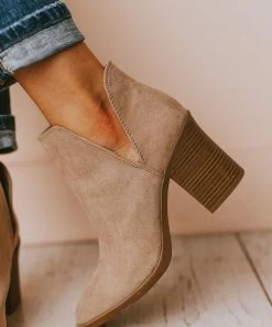 Snatch V Cut Booties Taupe Suede
