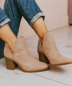 Snatch V Cut Booties Taupe Suede