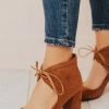 Lucy Avenue Shoes Tess Lace Up Heels Camel