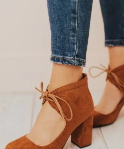 Lucy Avenue Shoes Tess Lace Up Heels Camel