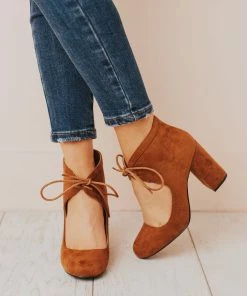 Lucy Avenue Shoes Tess Lace Up Heels Camel