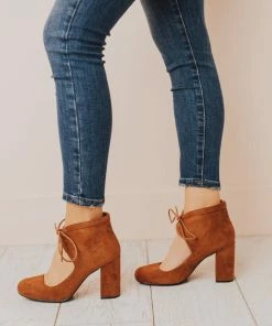 Lucy Avenue Shoes Tess Lace Up Heels Camel