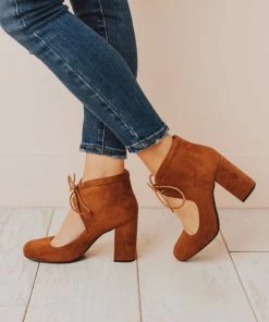 Lucy Avenue Shoes Tess Lace Up Heels Camel