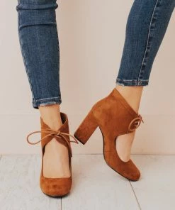 Lucy Avenue Shoes Tess Lace Up Heels Camel