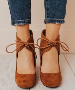 Lucy Avenue Shoes Tess Lace Up Heels Camel