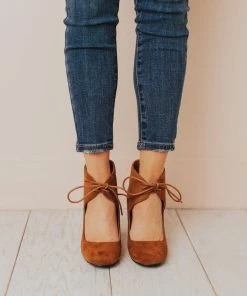 Lucy Avenue Shoes Tess Lace Up Heels Camel