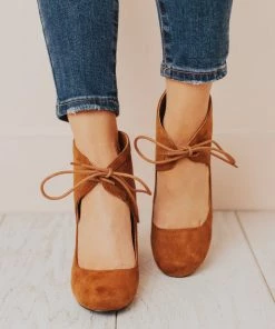 Lucy Avenue Shoes Tess Lace Up Heels Camel