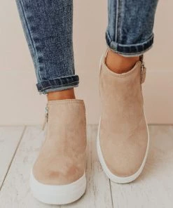 High Top Zipper Sneakers Taupe Shoes