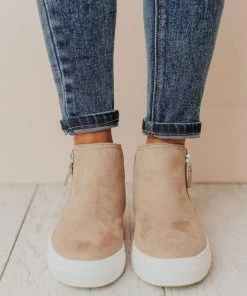 High Top Zipper Sneakers Taupe Shoes