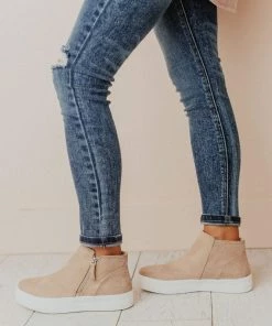 High Top Zipper Sneakers Taupe Shoes