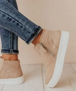 High Top Zipper Sneakers Taupe Shoes