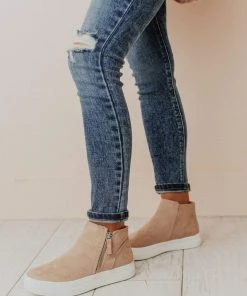 High Top Zipper Sneakers Taupe Shoes