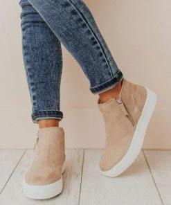 High Top Zipper Sneakers Taupe Shoes