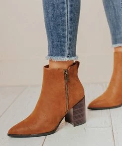 Booties Rigid Stack Heel Bootie Camel Shoes
