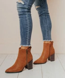 Booties Rigid Stack Heel Bootie Camel Shoes