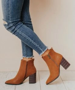 Booties Rigid Stack Heel Bootie Camel Shoes
