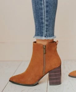 Booties Rigid Stack Heel Bootie Camel Shoes