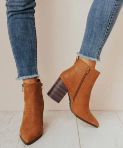 Booties Rigid Stack Heel Bootie Camel Shoes
