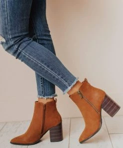 Booties Rigid Stack Heel Bootie Camel Shoes