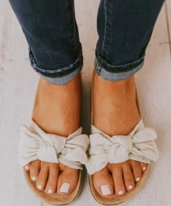 Slip On Bow Sandals Beige