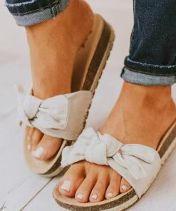 Slip On Bow Sandals Beige