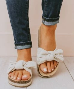 Slip On Bow Sandals Beige