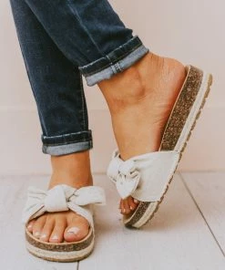 Slip On Bow Sandals Beige